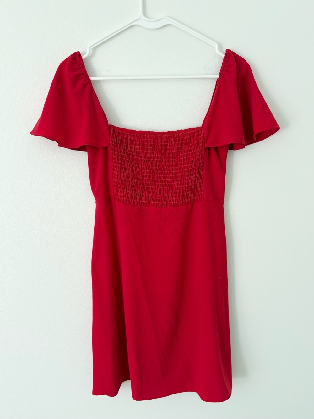 Show Me Your Mumu Tomato Red Flutter Sleeve Shirred Mini Dress Size XS